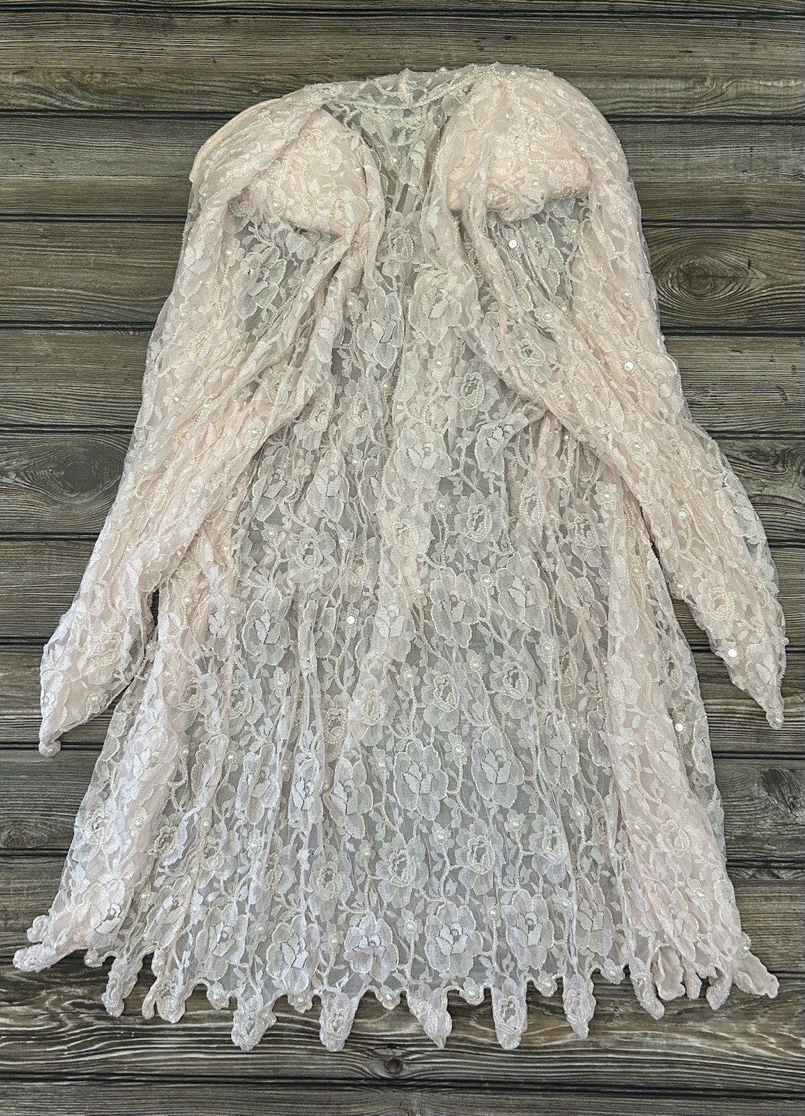 Vintage Judith Ann Plus Creations Beaded Sequin Lace Blush Pink 2 Piece 16-18