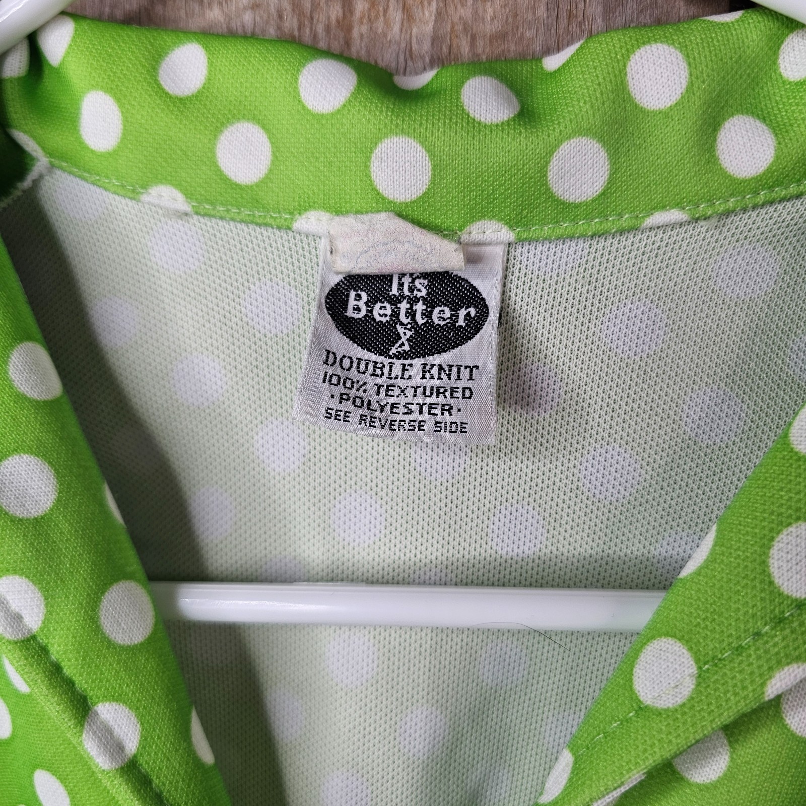 Vintage 1970s Green White Polka Dot Mod Dress ILGWU USA Double Knit Women&rsquo;s