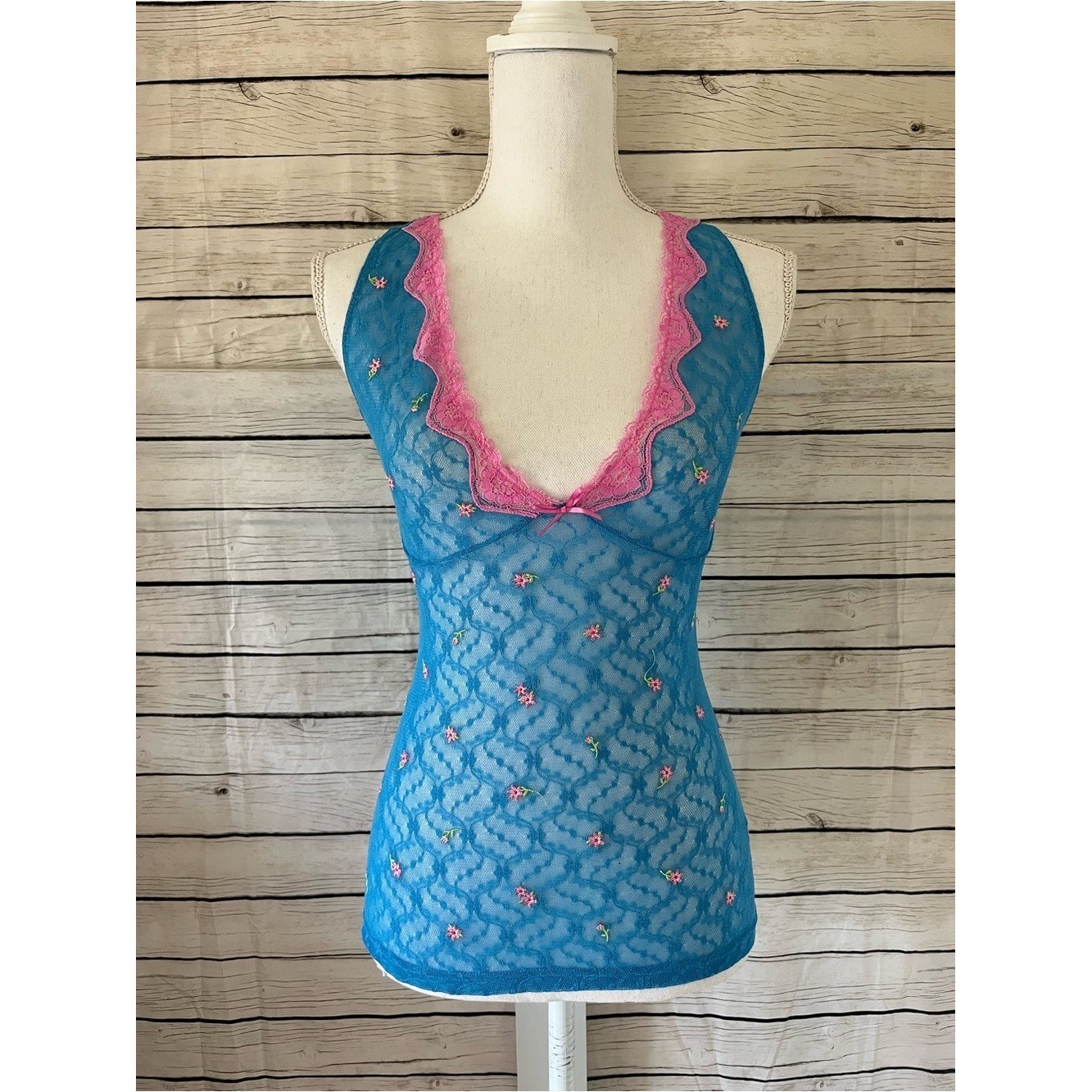 Vintage Victoria&rsquo;s Secret Blue And Pink Lace Top