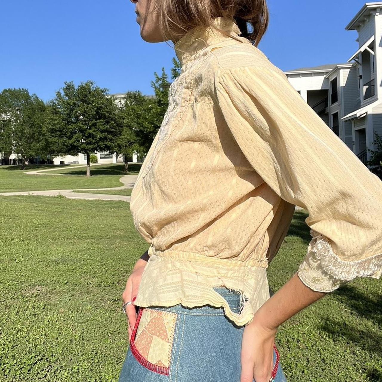 Antique Edwardian Blouse Wounded Bird 1900s XS
