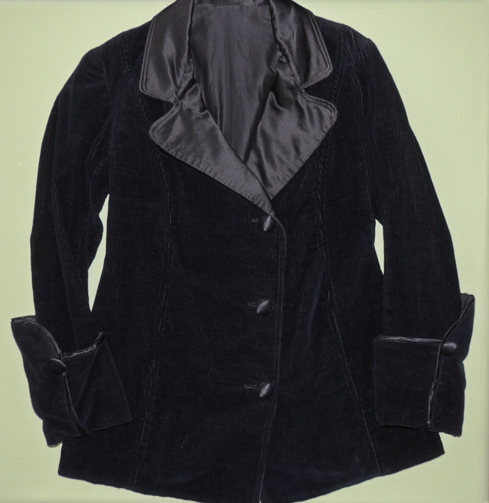 S Vintage 1910s Edwardian Walking Jacket Black Corduroy Silk Steampunk Rockstar
