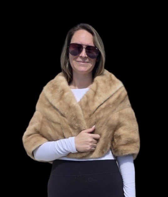 Vintage Custom Mink Fur Jacket Petite Small Shawl Collar Blonde Beige No Label
