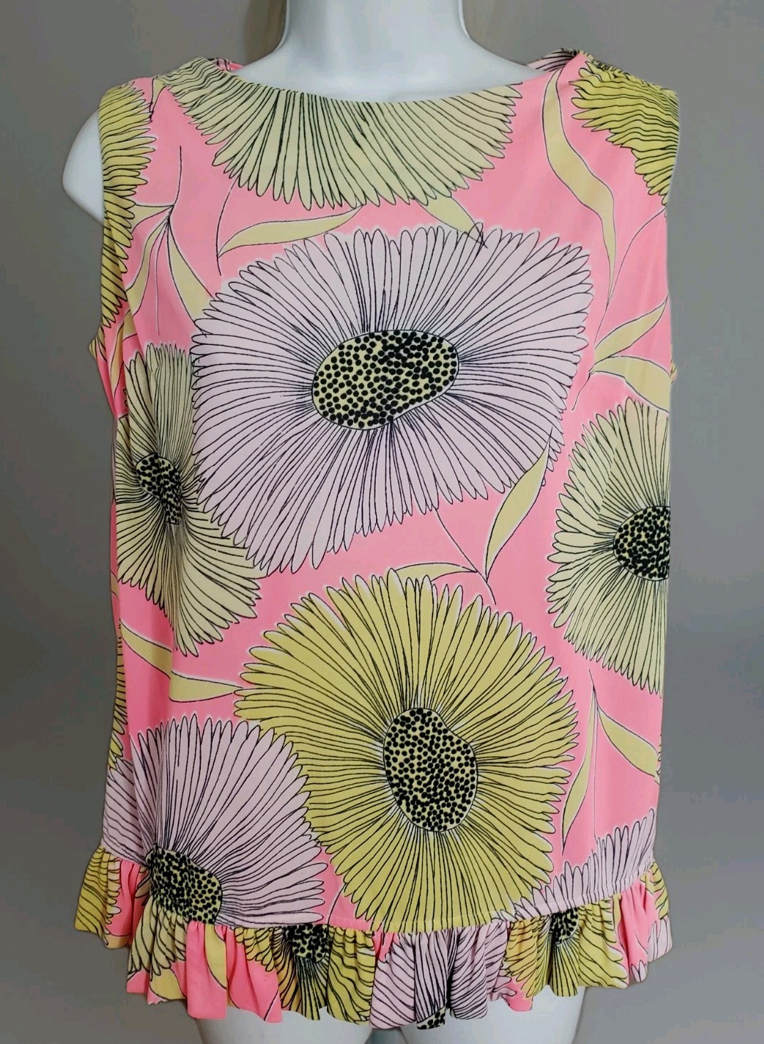Vtg 1960&rsquo;s Top By Aladdin Sleeveless DAISY Daisies JERSEY Medium Mod
