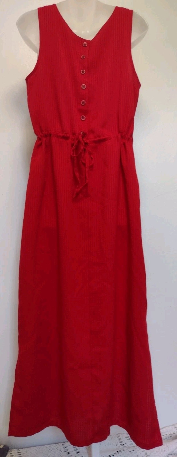 Melissa Harper Red Textured Sleeveless Dress Size 10 Button Back Pockets