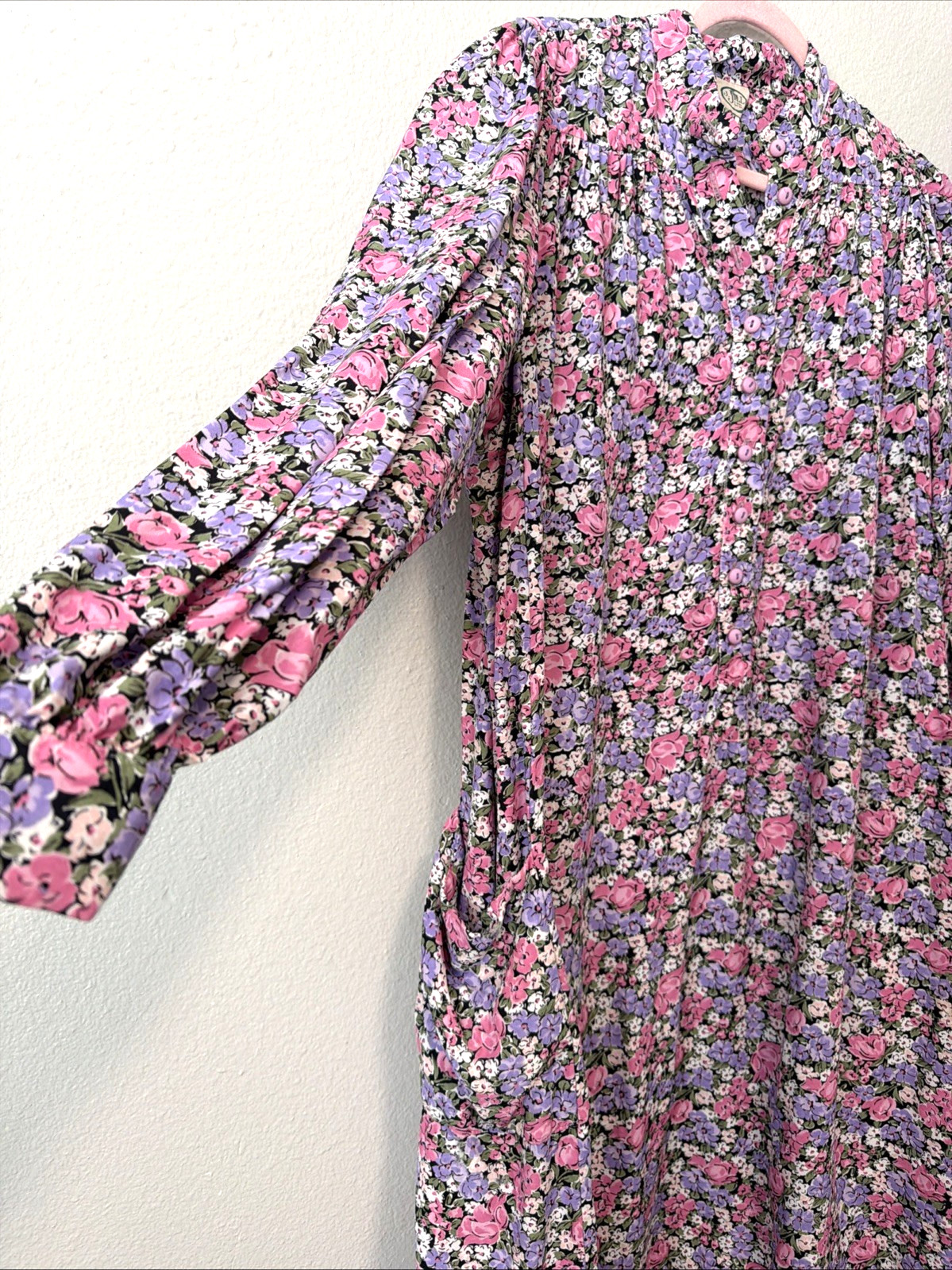 J. Jill LTD Floral Dress Women’s M Blue Pink Long Sleeve Midi Cottagecore