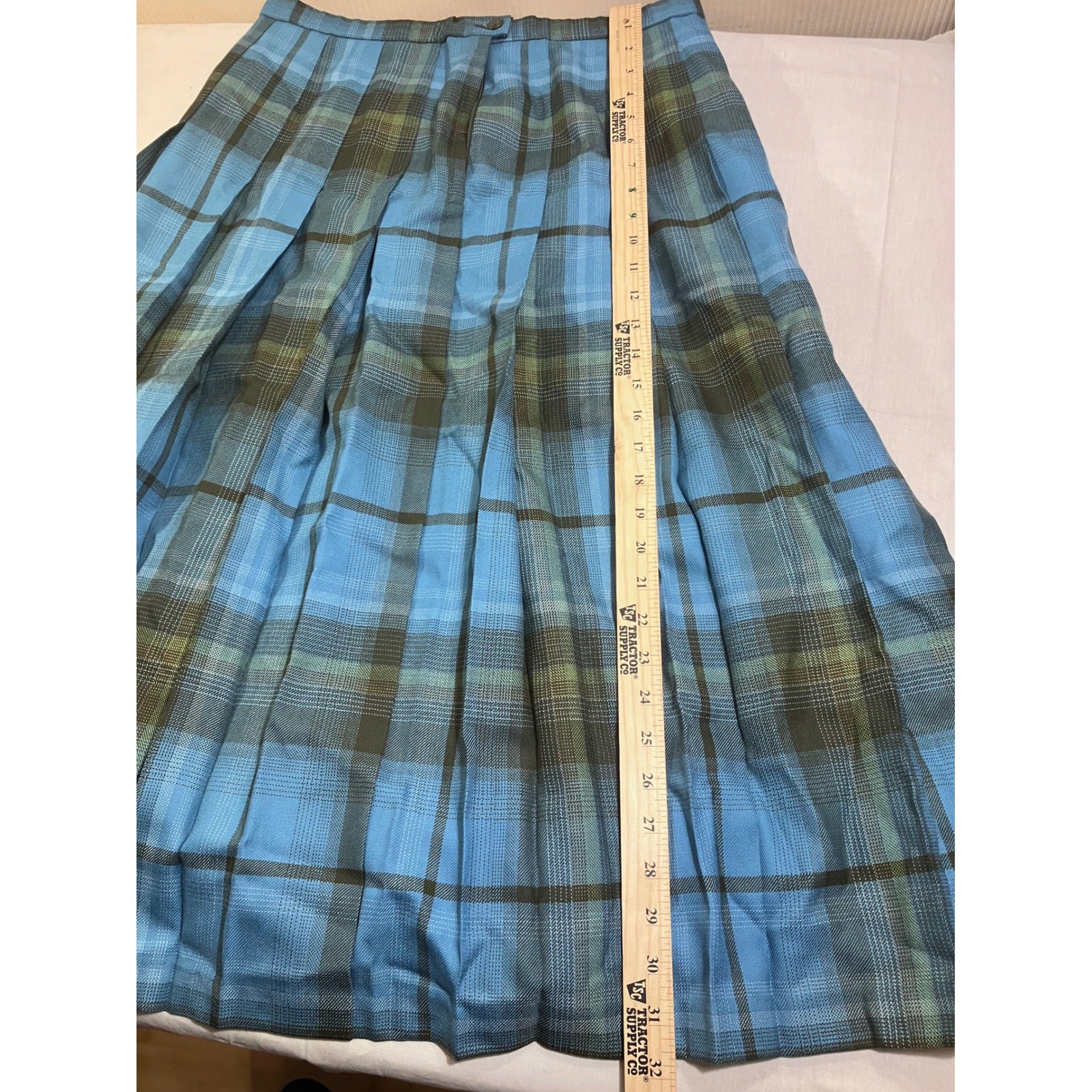 Pendleton Blue Virgin Wool Skirt Suit Set Blazer Pleated Plaid Skirt Womens 14
