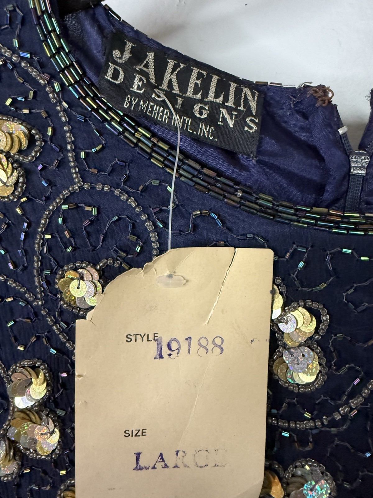 Vintage JAKELIN Designs 100% Silk Beaded Sequin Evening Cocktail Dress L NWT