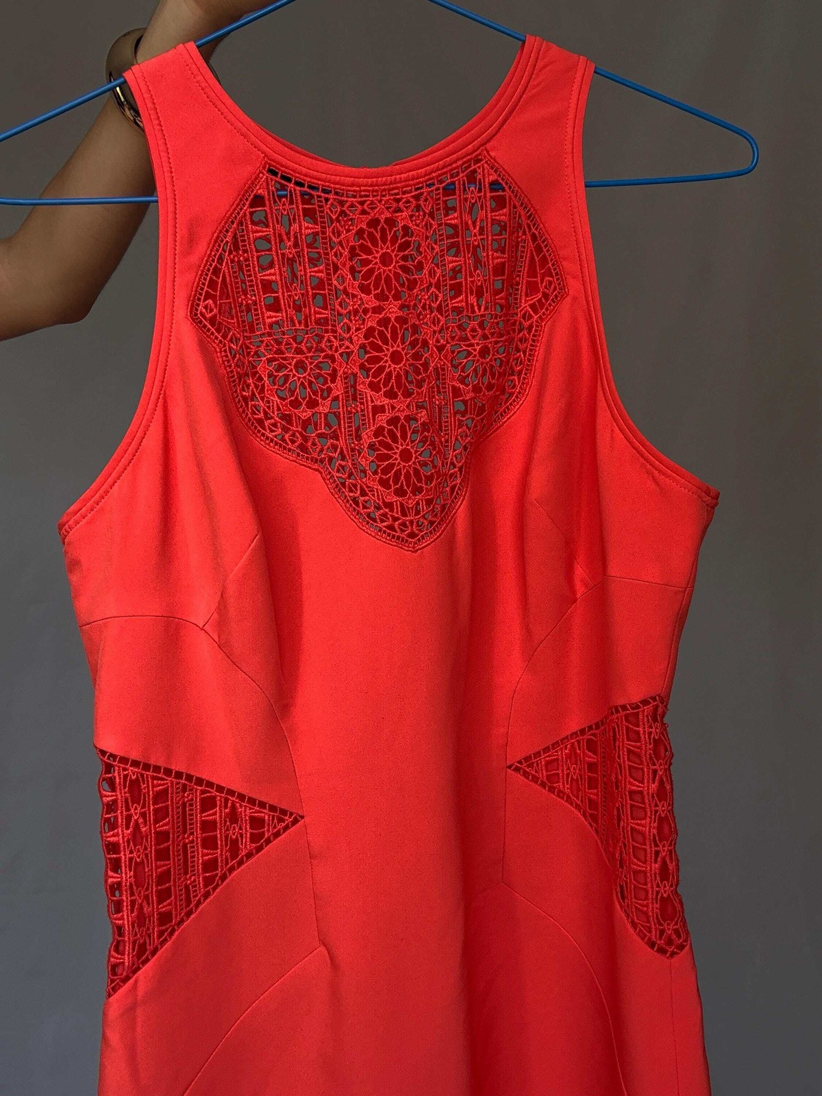 Karen Millen coral lace panel bodycon, EU40,Luxury designer clothing,
