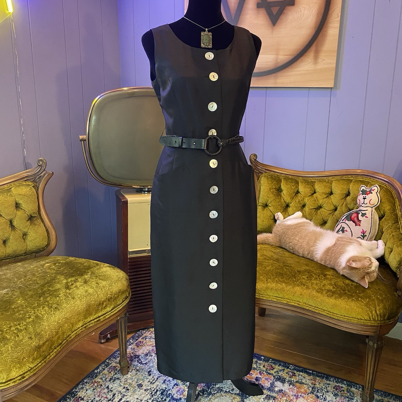 Vintage Shomi 100% Silk Button Down Shell Button Dress – Size 10