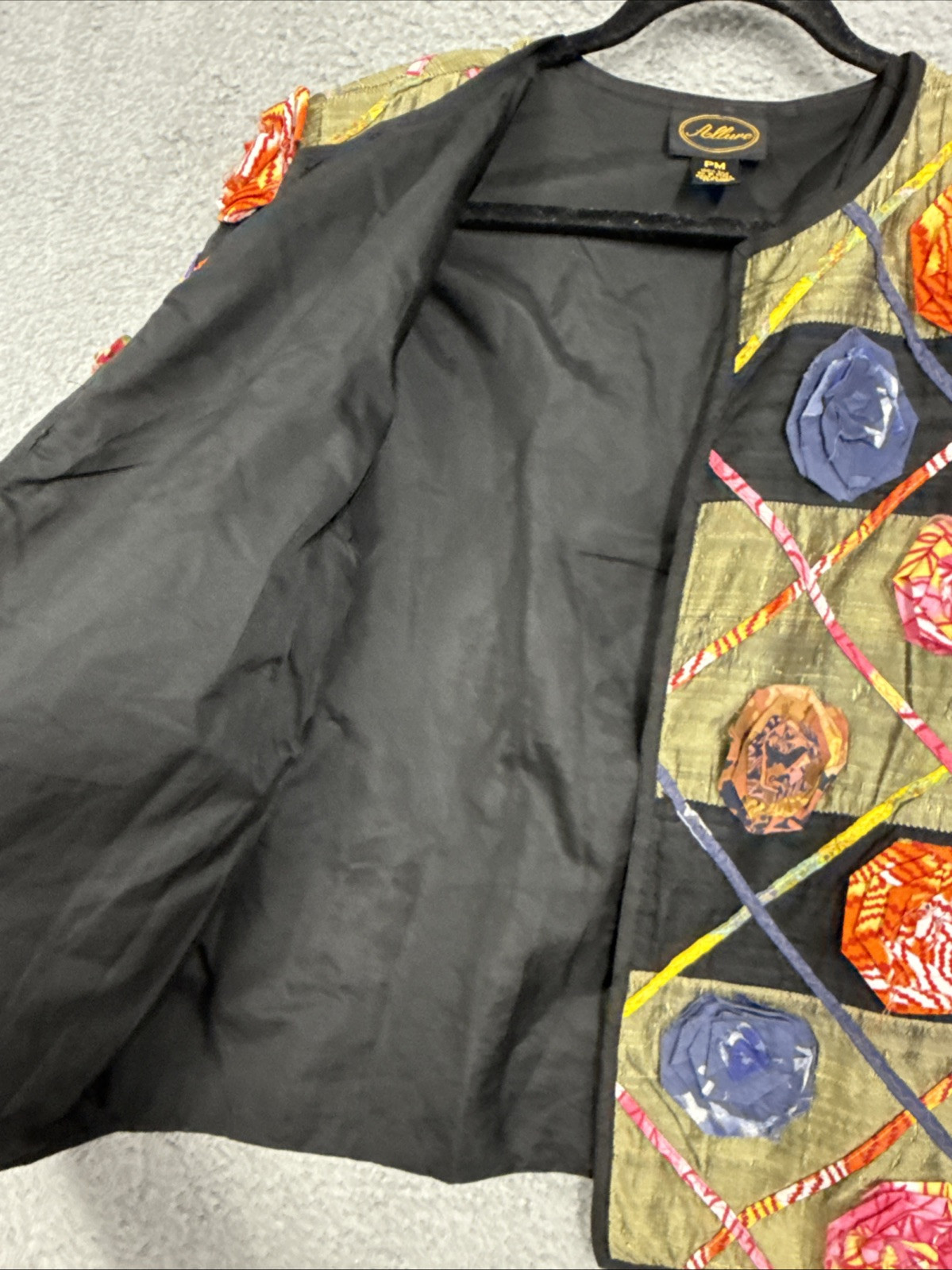 Allure Multi-Color Blazer Womens PM Vintage 90s Floral Appliquè 100% Silk
