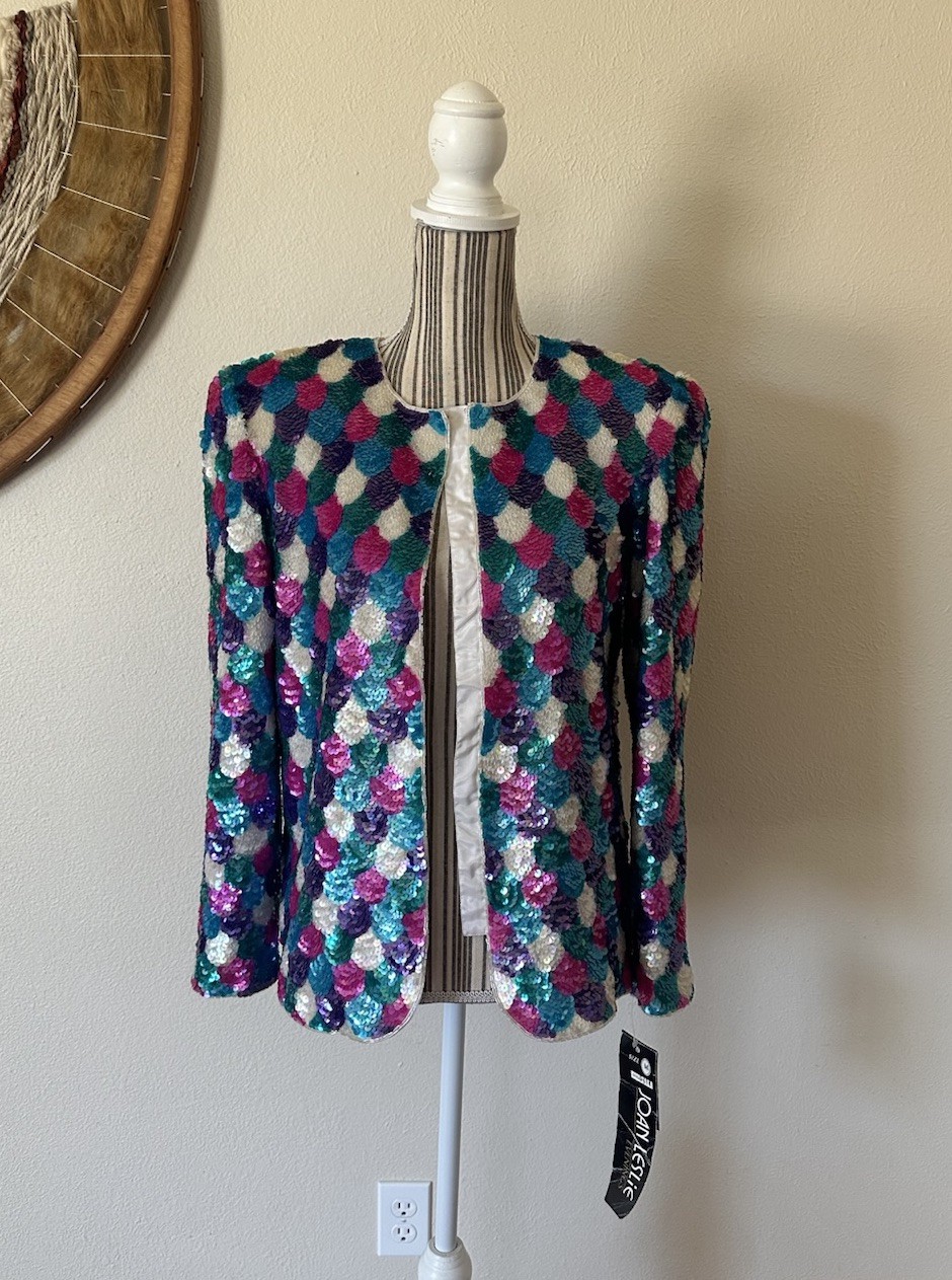 Vintage 90s Joan Leslie Mermaid Scale colorful Sequence Jacket Women&rsquo;s M New