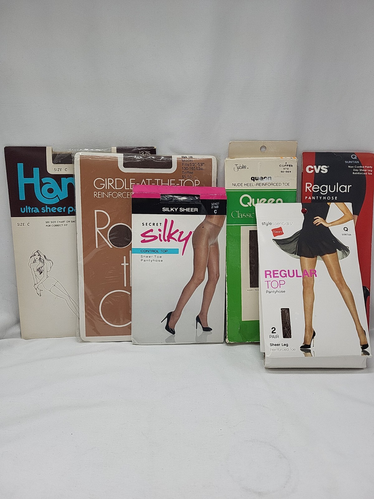 Vintage Ladie&rsquo;s Panty Hose – Lot Of 6 – Size Queen & C – Various Colors &…