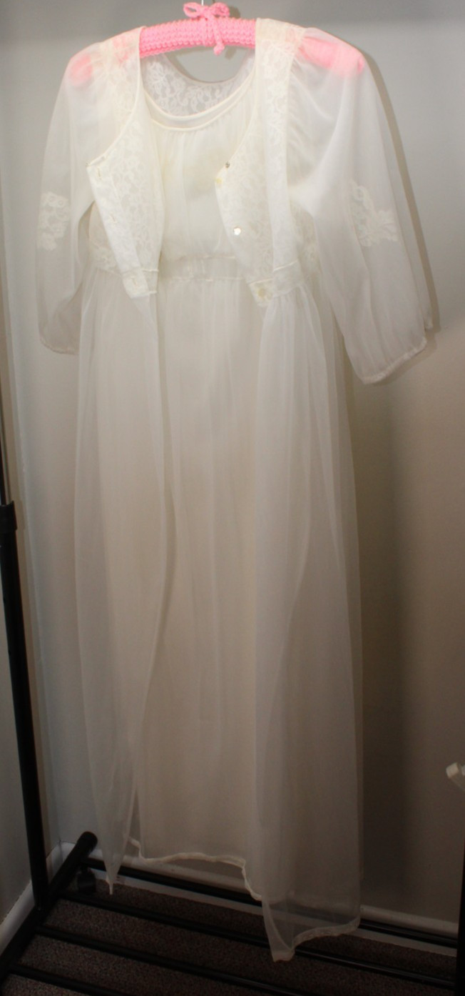 Vintage Miss Elaine Union Label HoneyMoon Peignoir Set White Lace Size Small