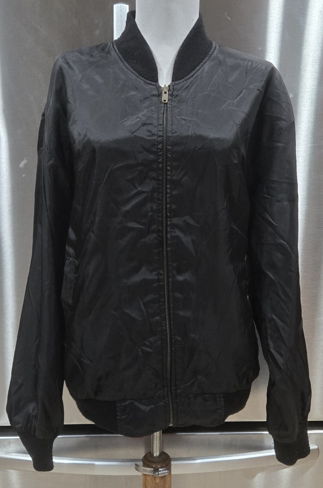 1980s Reversible Reflective Silky Baroque Clock Medallion Bomber Jacket Sz L
