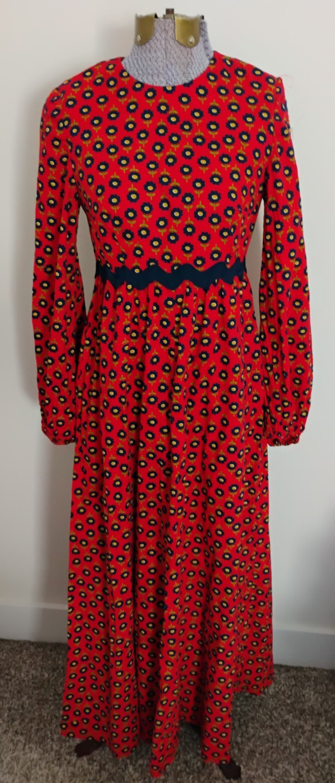 Vtg 70s Floral Maxi Dress Hippie Prairie Festival Mod Ric Rac Sz 0 Read*