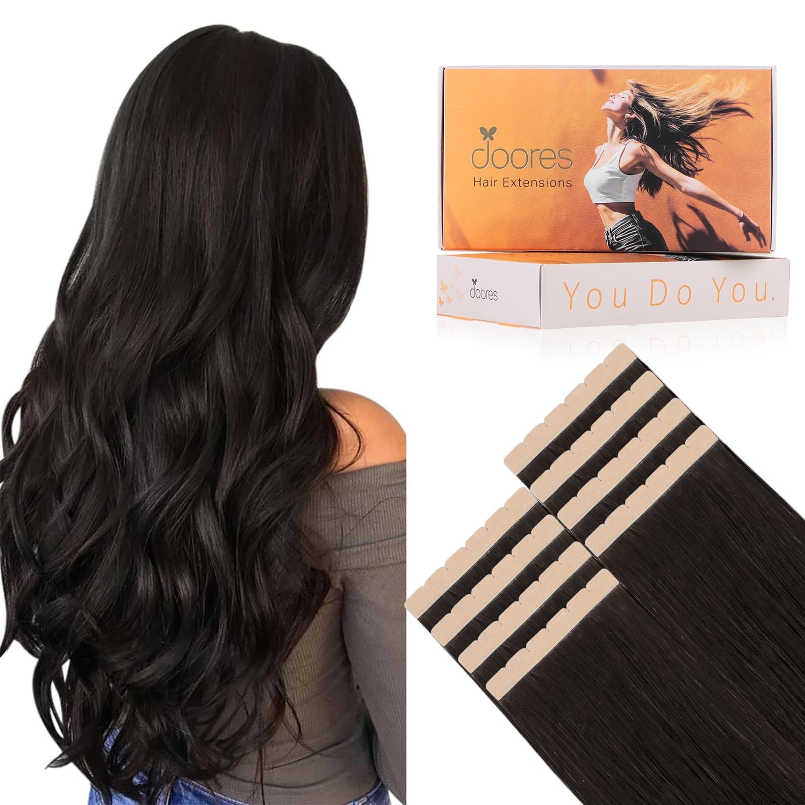 DOORES Tape in Hair Extensions, 20 Inch 10pcs 35g Dark Brown Mini Tape Weft Exte