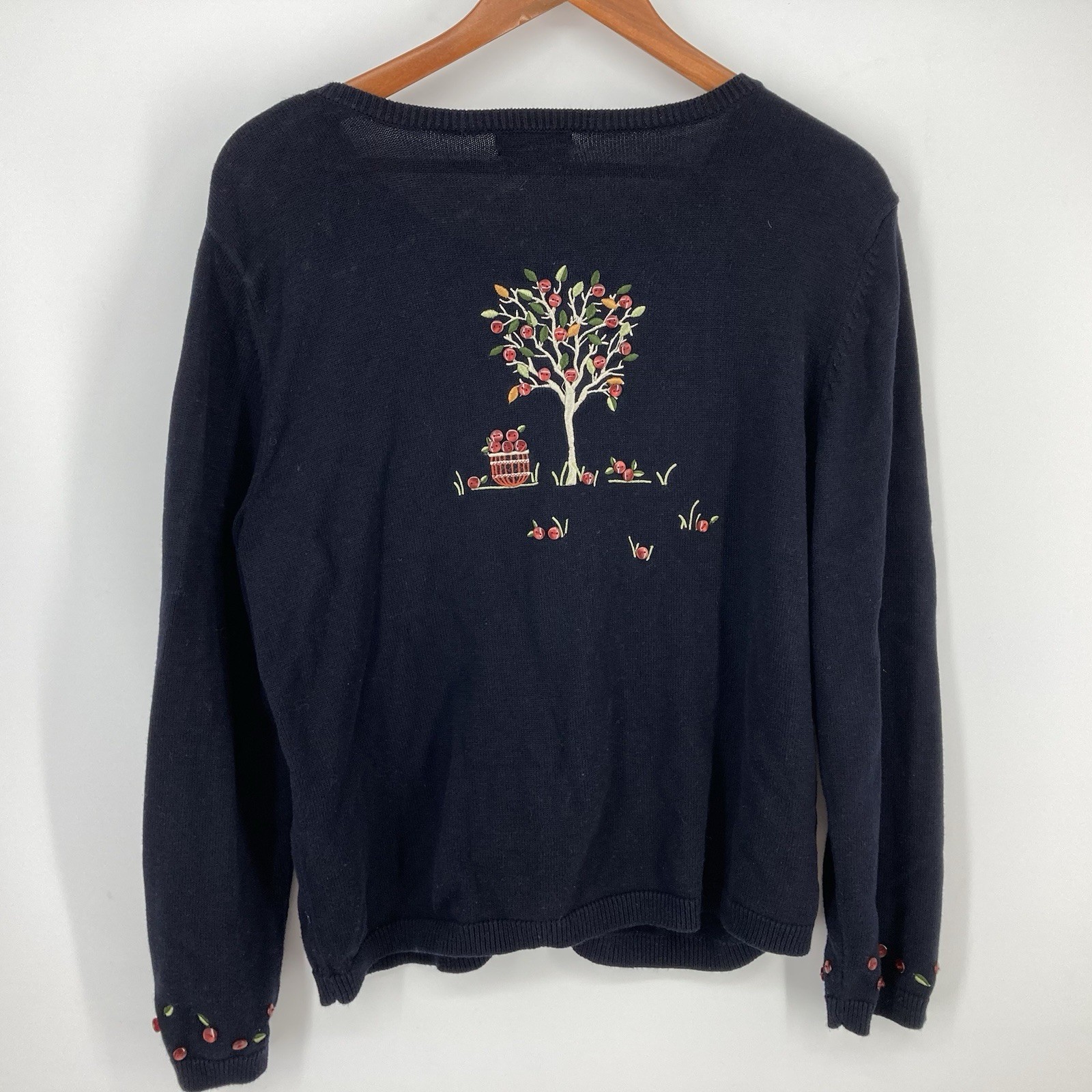 Vtg Christopher & Banks L Embroider Apple Tree Cardigan Fall/Cottagecore/Teacher