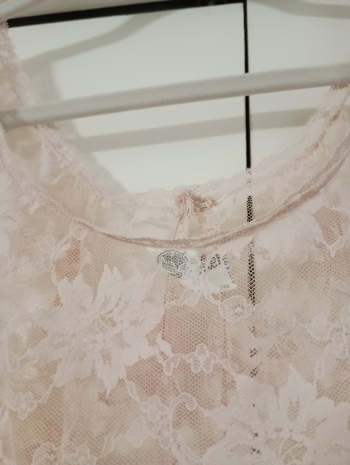 Blanche Vtg Beige Sz L Nylon Solid Lace Negligee Sleeveless Robe Kimino
