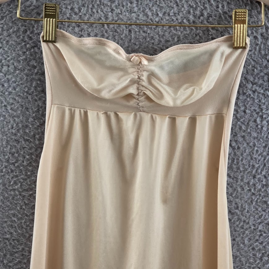 Vintage Kayser Strapless Slip Beige Long Nylon 34 Bust Side Slits