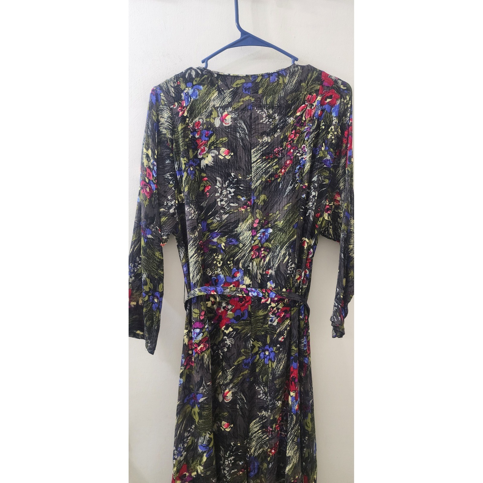 Vintage Oscar Too! Women Floral Rayon Button Front Midi Dress Belted Black Sz 10