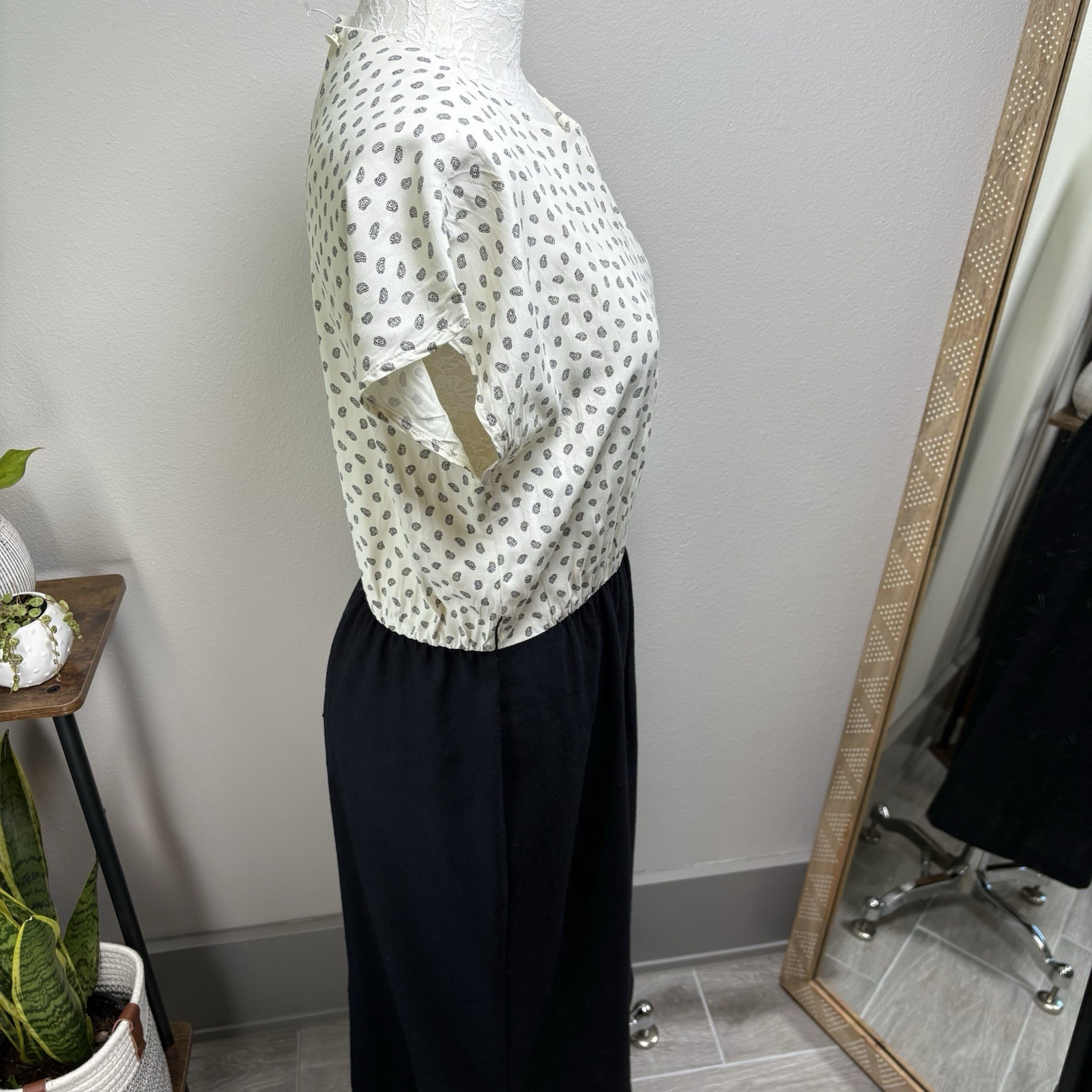 Vintage ~80’s Stuart Alan USA Made Black White Paisley/Solid Midi Dress Size 14