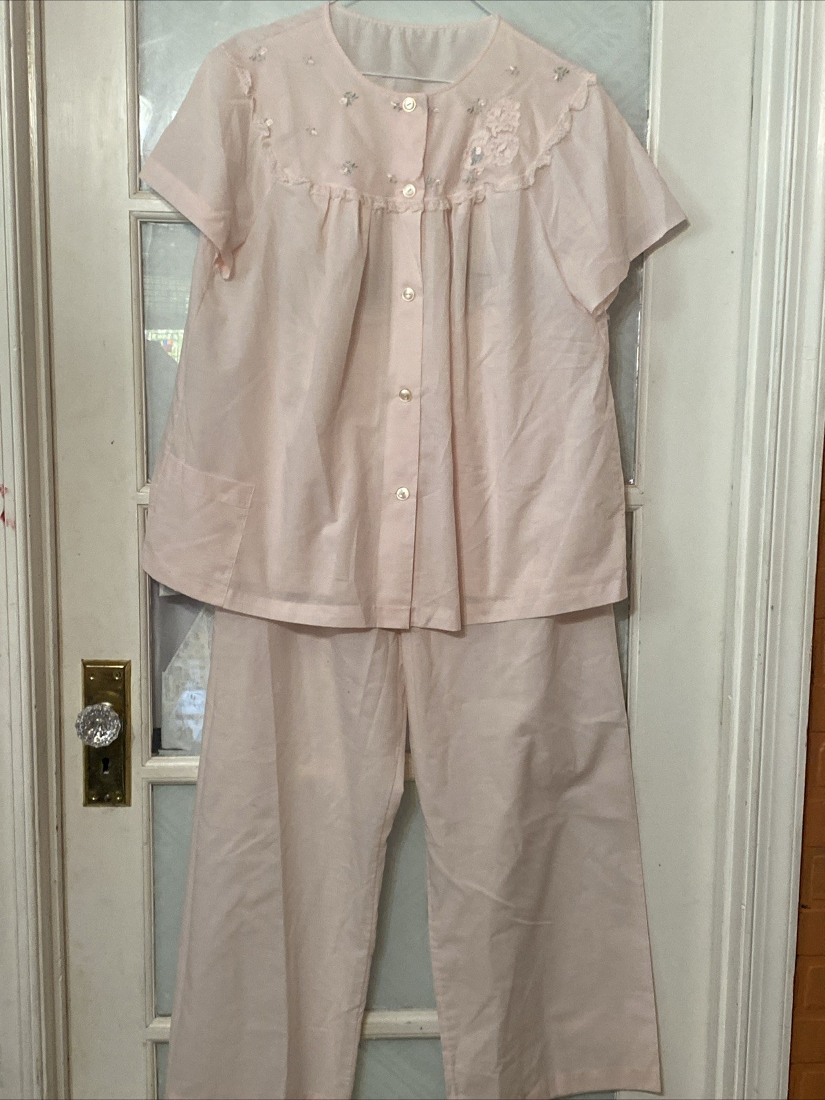 Vintage Sears 2pc Pajama Set Pink Embroidered 38 M/L