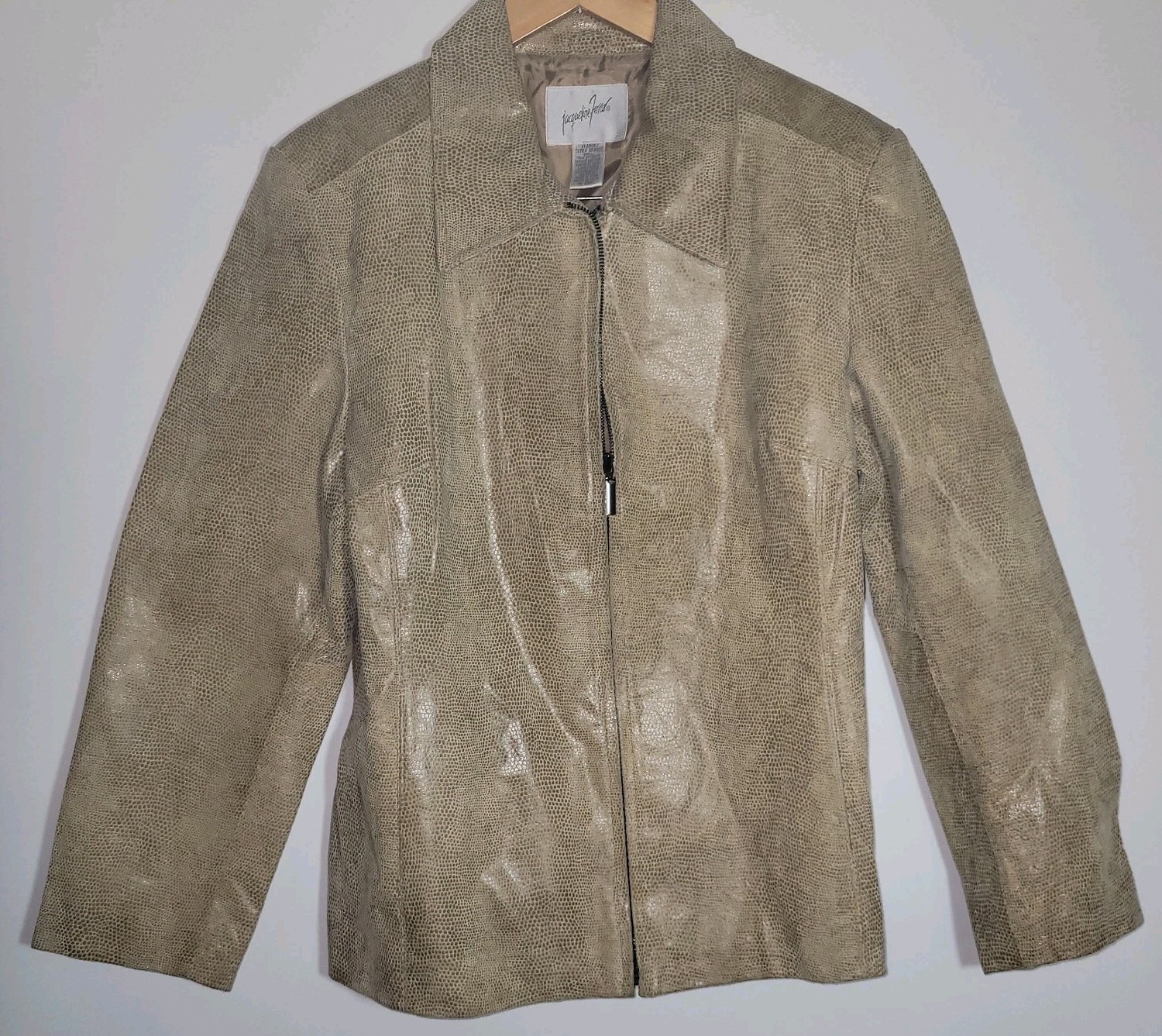 Vintage Leather Jacket X-Large Womens Tan Beige Faux Snakeskin Pebble