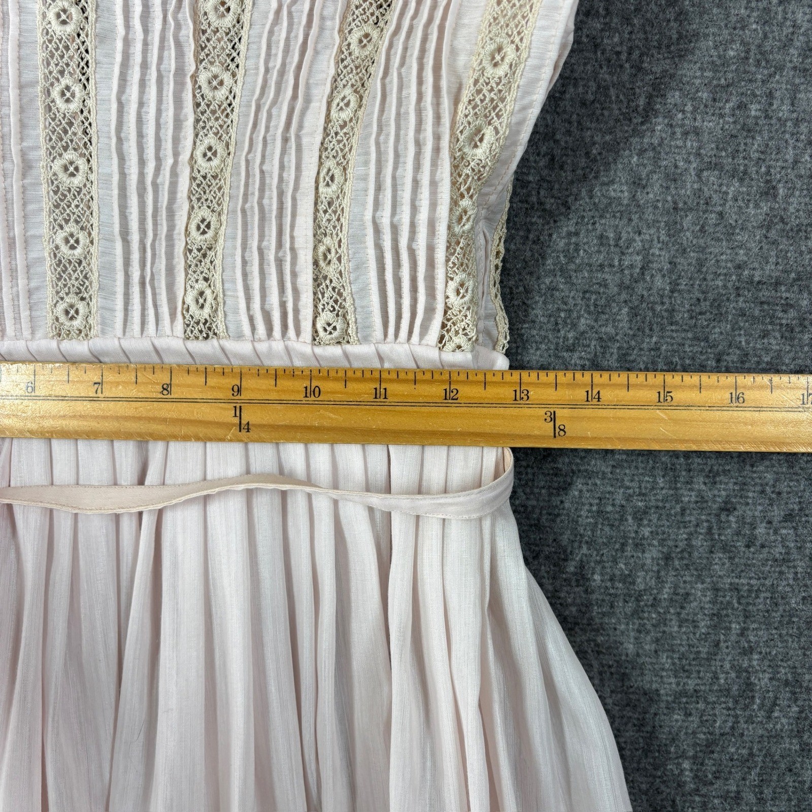 Vintage 50s L&rsquo;Aiglon Petites Pink Lace Pleated Midi Dress Womens Small