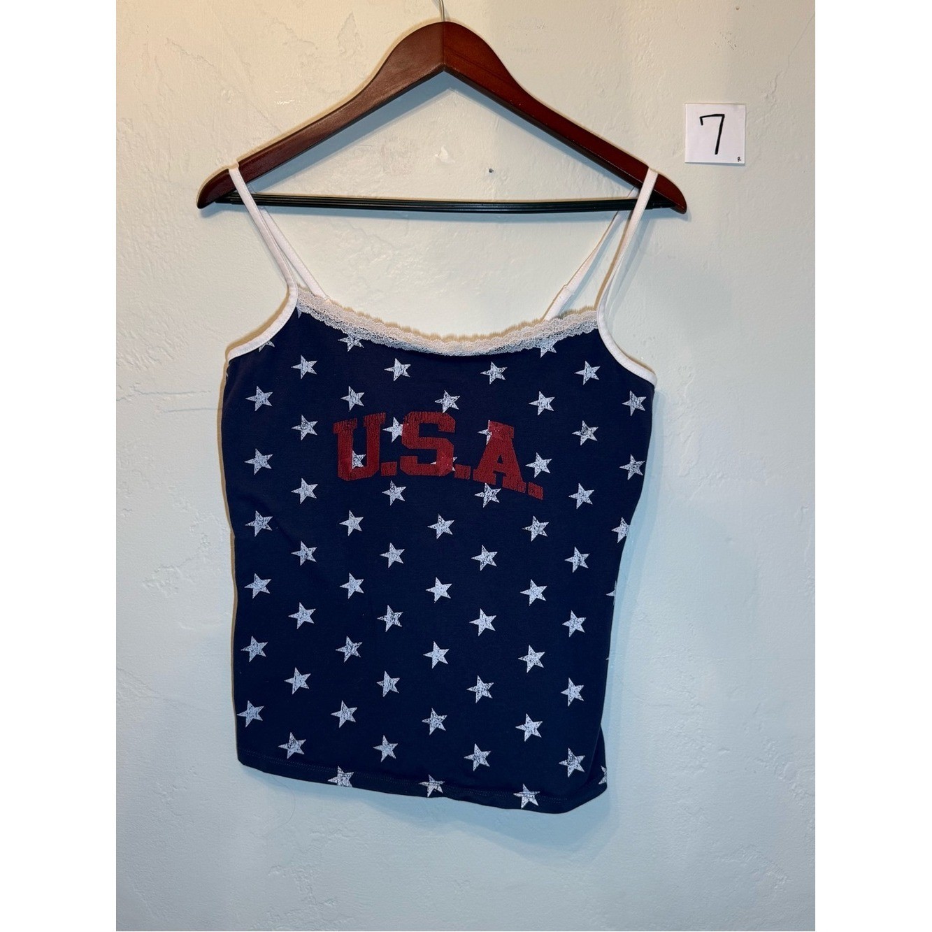 Patriotic Y2K-inspired spaghetti strap cami