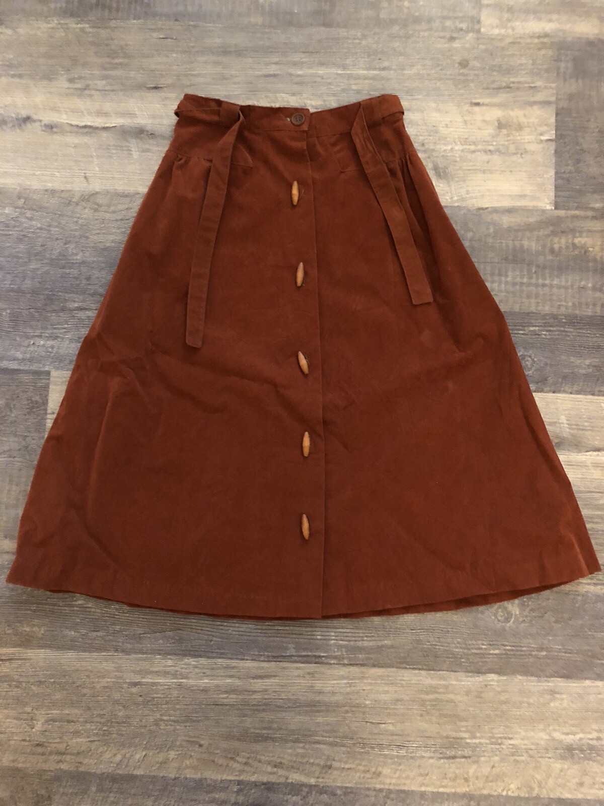 60’s VTG Artbro Junior Sportswear Burgundy Suede Midi Skirt Wood Toggles XS/S