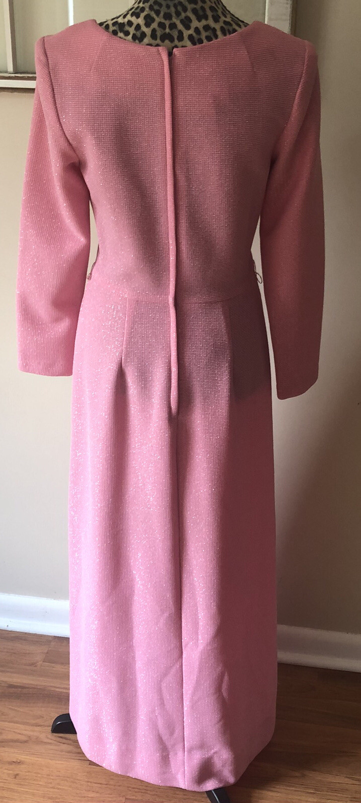 Vintage 1970s Alfred Werber Full Length Dress Long Sleeves Pink Gold Thread 12