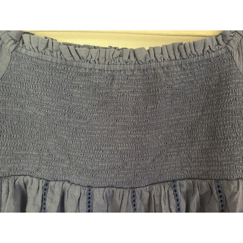 NWT Womens VINEYARD VINES Eyelet Smocked Top Chambray Blue Woven Size Large