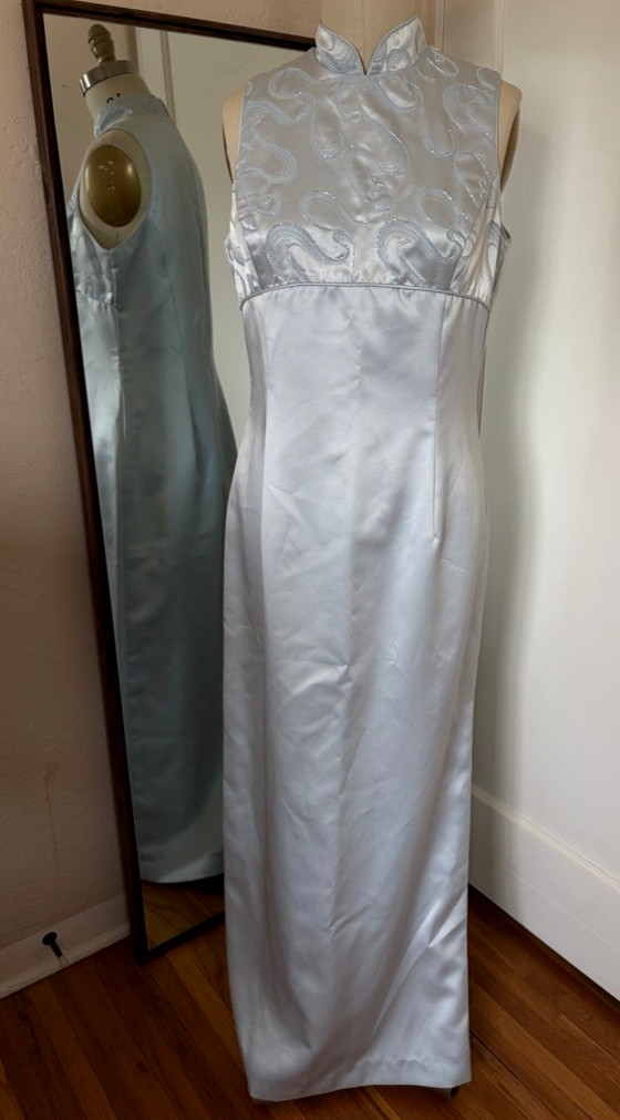 Jessica McClintock Gunne Sax Baby Blue Cheongsam Style Gown Sz 13/14 Y2K USA