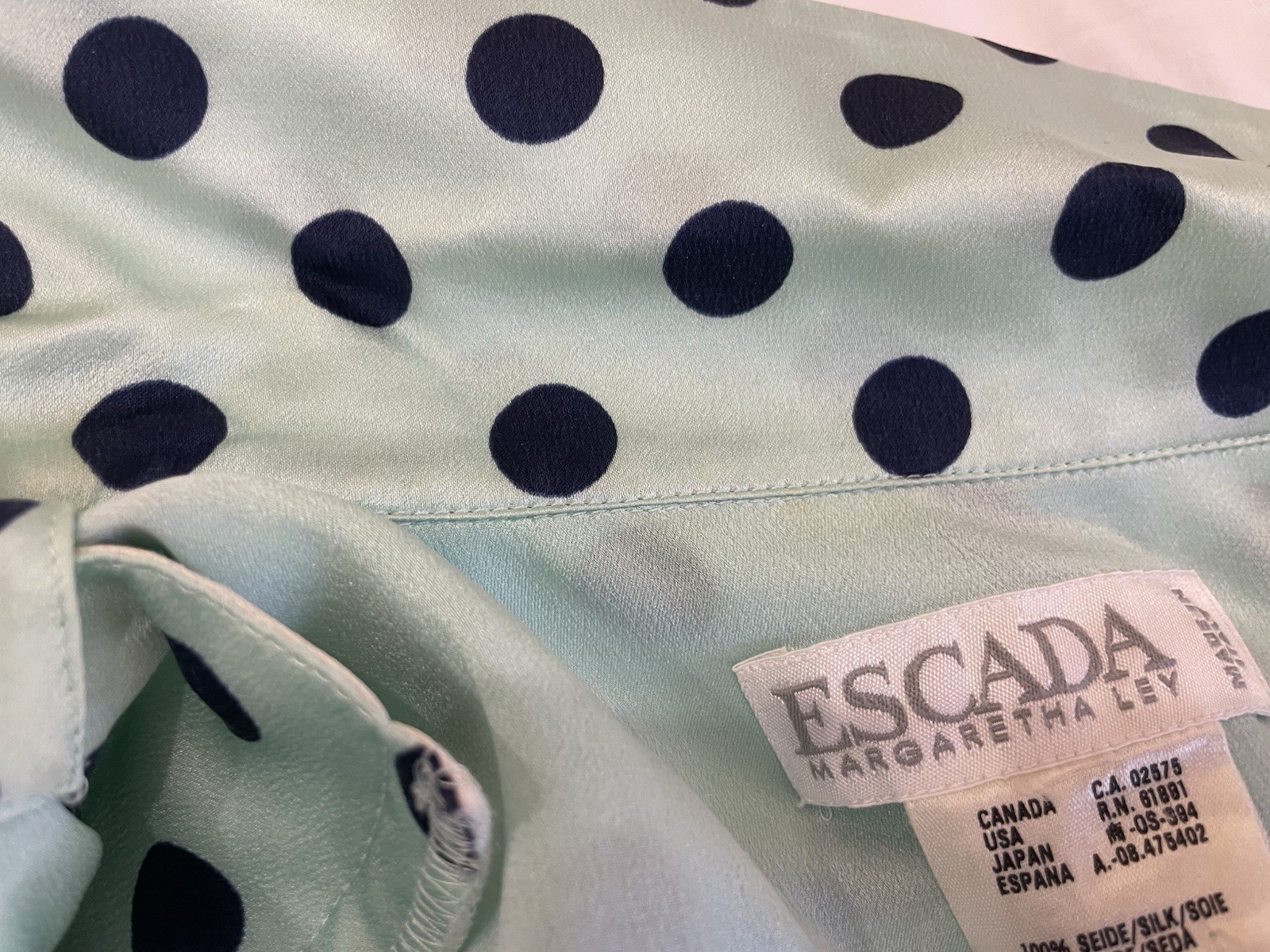 Vintage Escada by Margaretha Ley Silk Dress Polka Dot Pattern Made in Italy