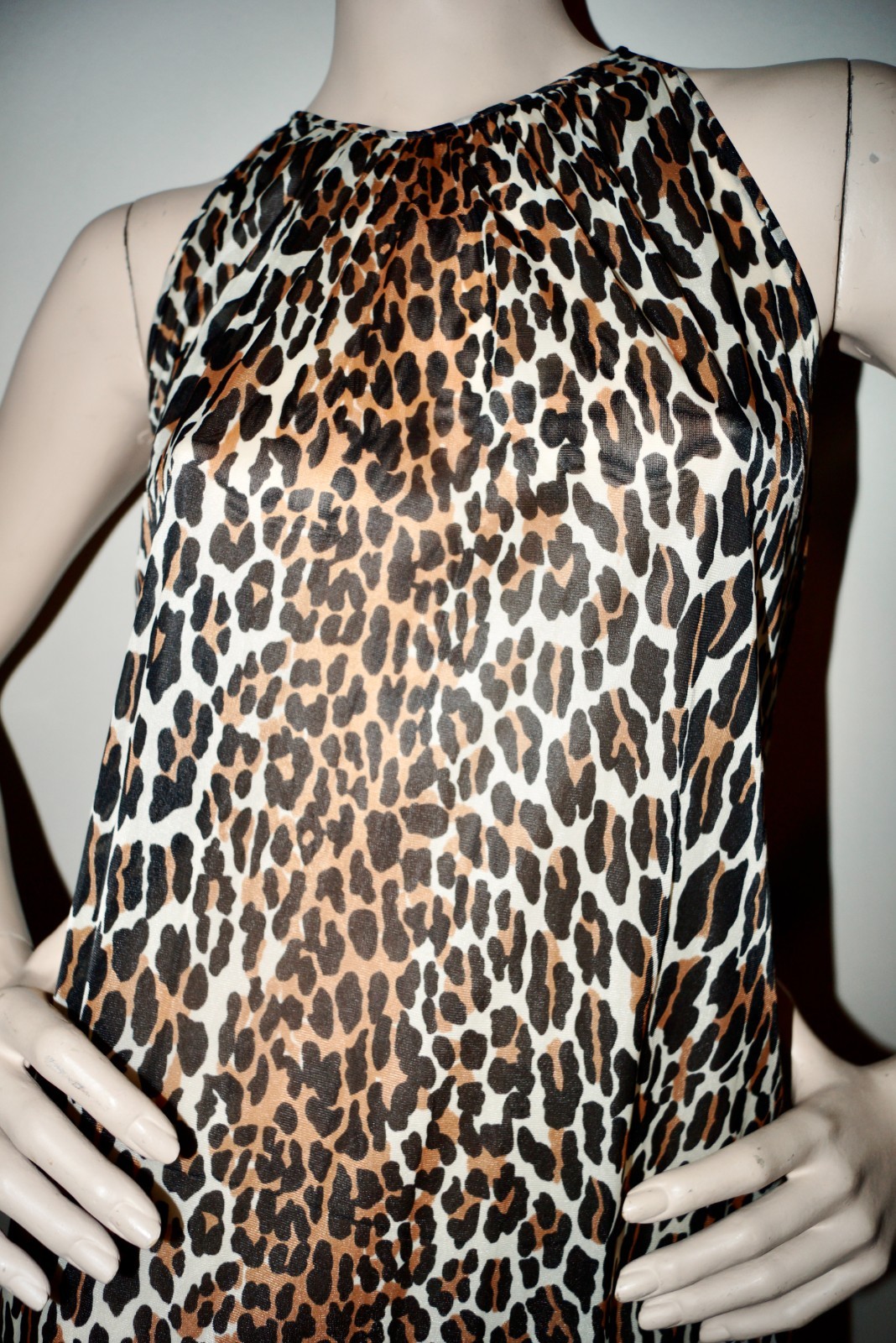 Vintage 70s Leopard Print Nylon Slip Dress 1970s Vanity Fair Lingerie Gown Large