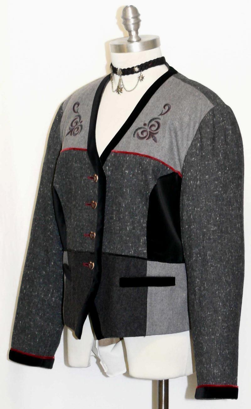 GRAY & BLACK / WOOL & VELVET Trim German Women Riding Dress Suit JACKET 46 16 L