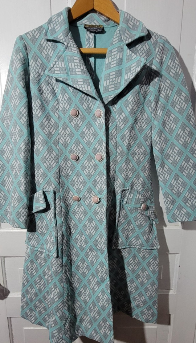 EUC Vintage 60s Mod Castello d&rsquo;Elmo Double Breasted Diamond Knit Med Spring Coat
