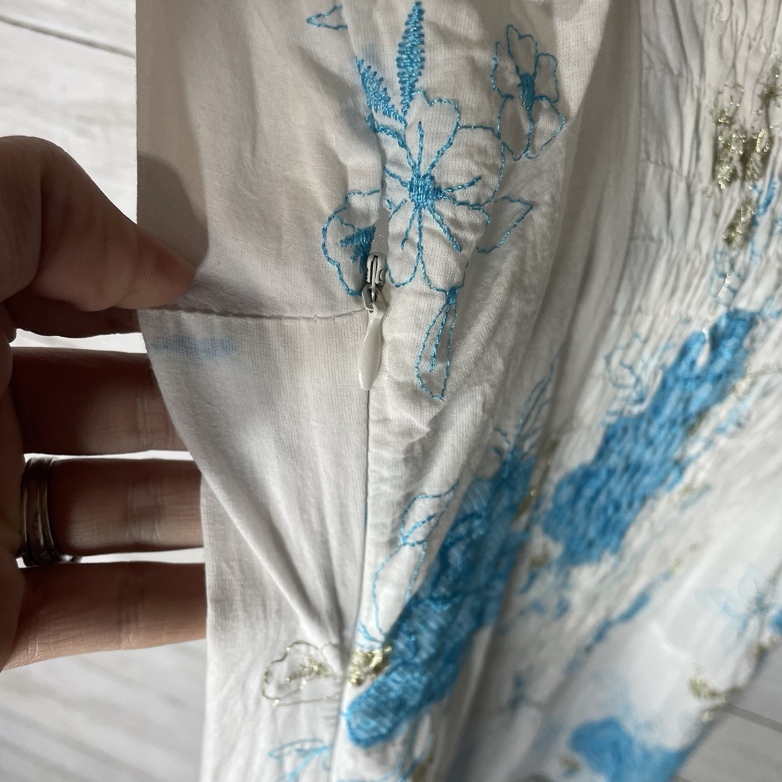 Vintage Griffin Paris Cottagecore Midi Dress Blue Floral Ruffle Hem Lace-Up Bust