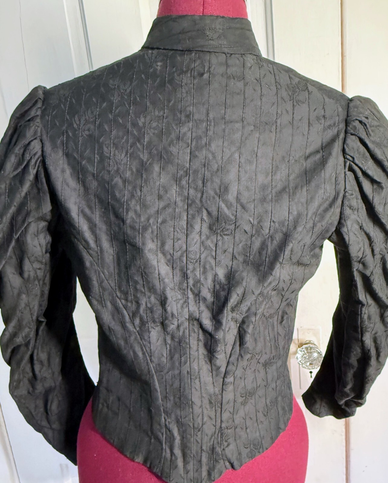 Antique 1880s Black Jacquard Floral Cotton Bodice Top