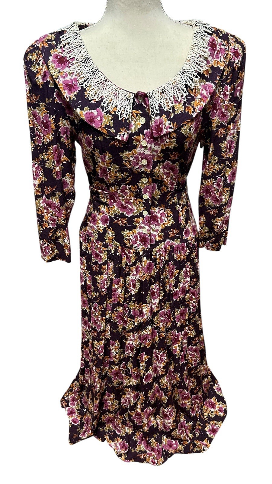 Jonathan Martin Vintage 80s Midi Dress Multicolor Floral Cottage Prairie Sz 9-10