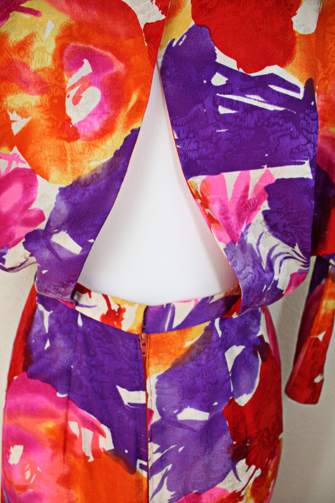 Fairy Romantic VTG 80s Party Dress Sz S Multicolor Abstract 3/4 Sl Dopamine #03