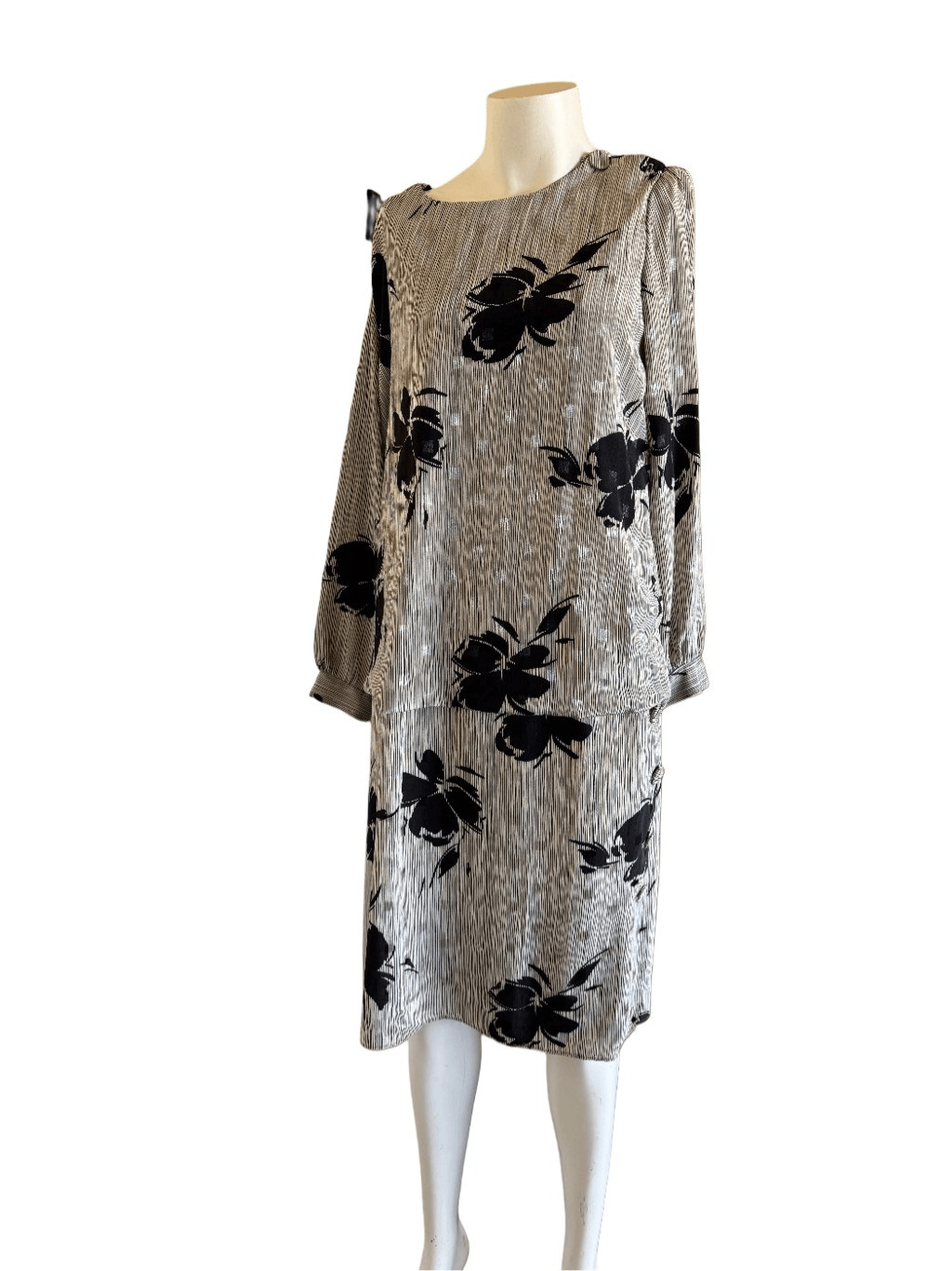 Maree L Vintage dress Jamaica grey black midi tiered long sleeve high neck dress