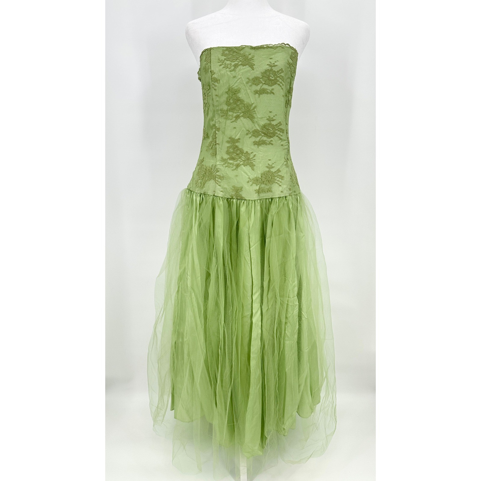 Jessica McClintock for Gunne Sax Vintage Lime Green Lace Tulle Gown Dress 13/14