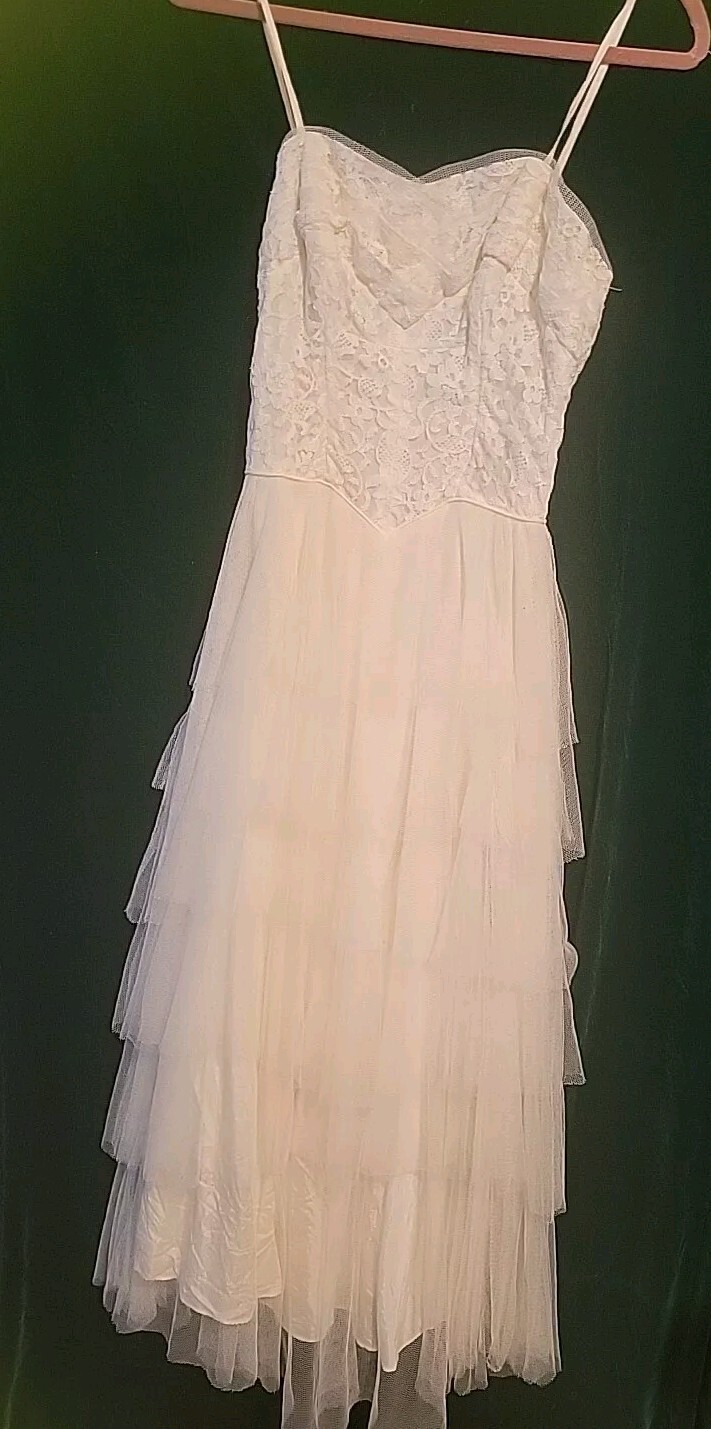 Real Vintage 50s Party Dress Corset Tulle Cream 32 XS