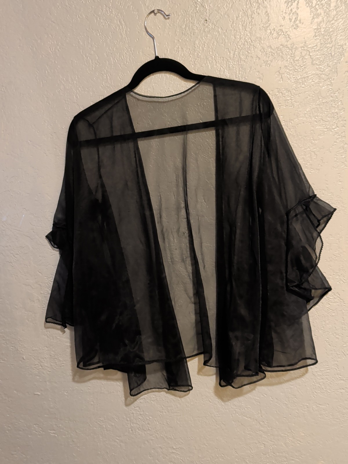 Vtg Black Bed Jacke Sheer Chiffon Sleeves Lingerie Unbranded Sm/Med Rockabilly