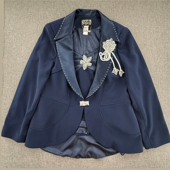 Vintage Rare Champagne italy Blazer Set w/Cami Sz 12 Rhinestone Embellishments