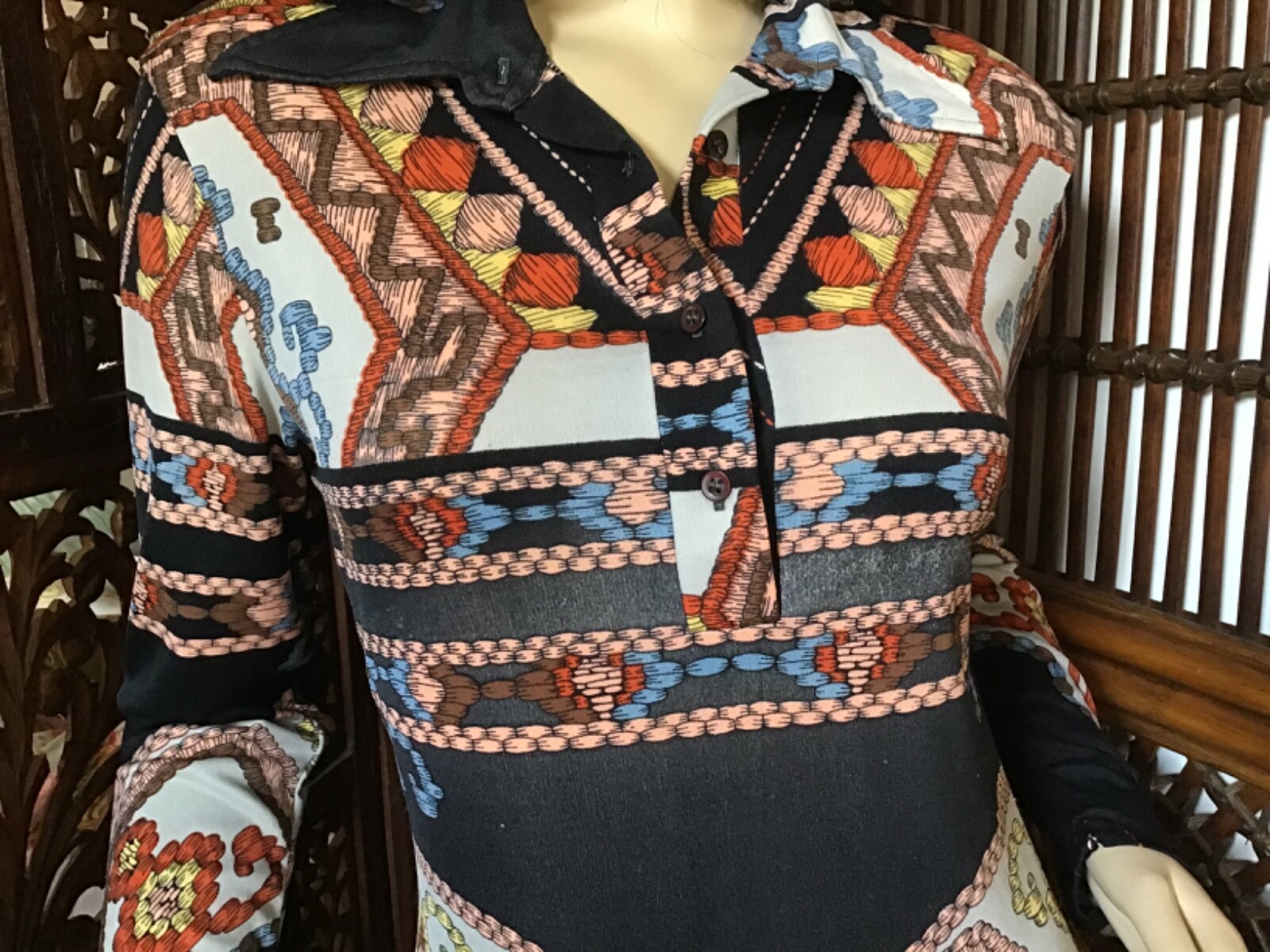 Vintage 1970s Mod Bodysuit Versace Style Print