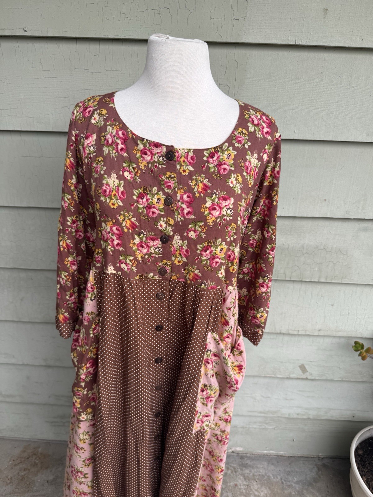 Vtg 90’s April Cornell Patchwork Cottagecore Grunge Dress Pink Brown Floral XXL