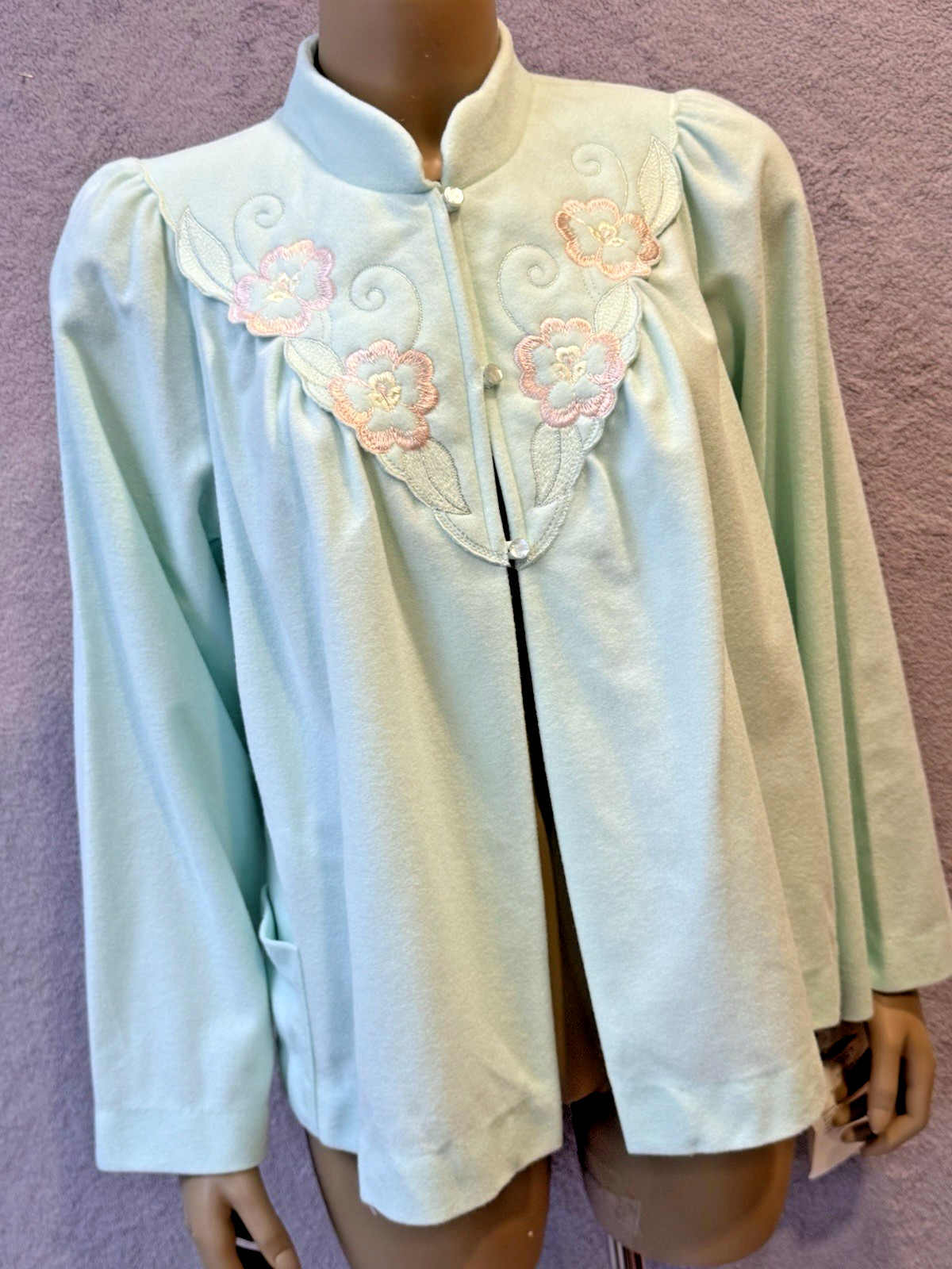 VTG Shadowline Fleece Bed Jacket Robe Embroidery NOS w/Tag 80&rsquo;s Cottagecore S/M