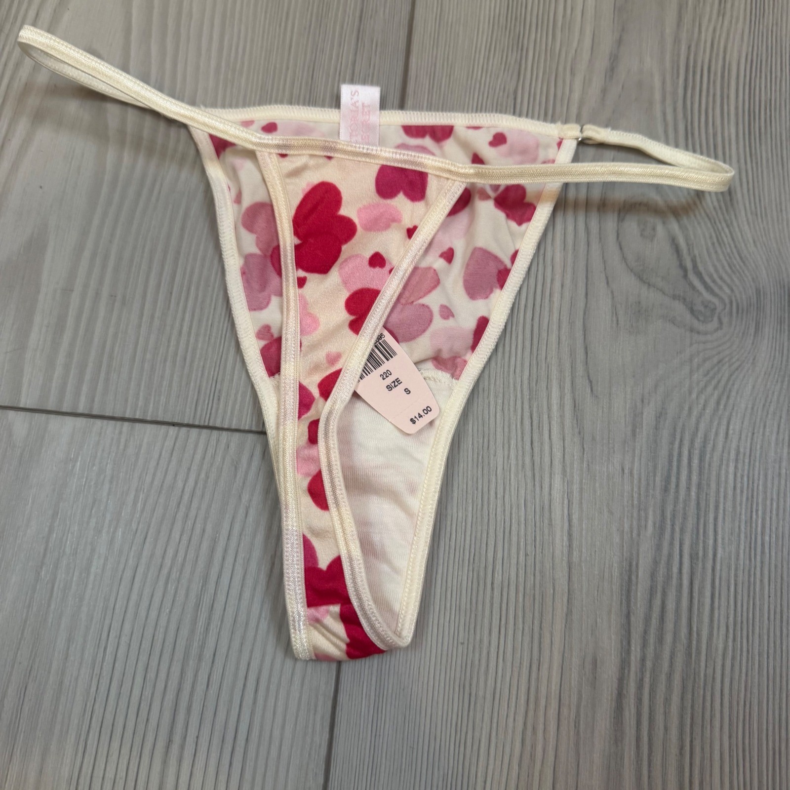 Vintage Victoria&rsquo;s Secret Heart Print V-String Thong 2001 Y2K Pink Red NWT Small